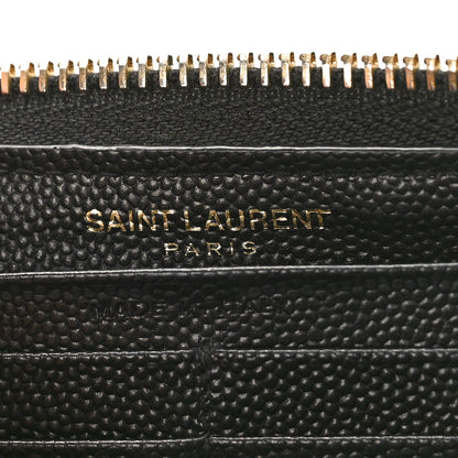 Saint Laurent Grain De Poudre Matelasse Chevron Monogram Zip Around Wallet Black 6 of 8