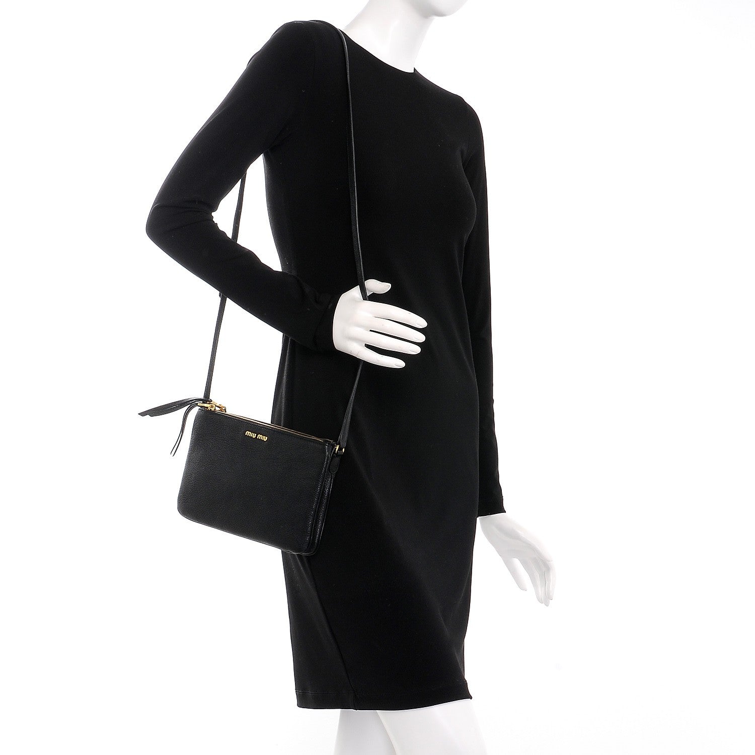 Miu Miu Goatskin Madras Double Zip Crossbody Bag Nero Black 2 of 8