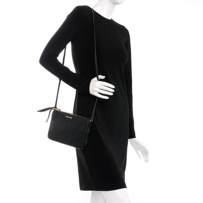 Miu Miu Goatskin Madras Double Zip Crossbody Bag Nero Black 2 of 8