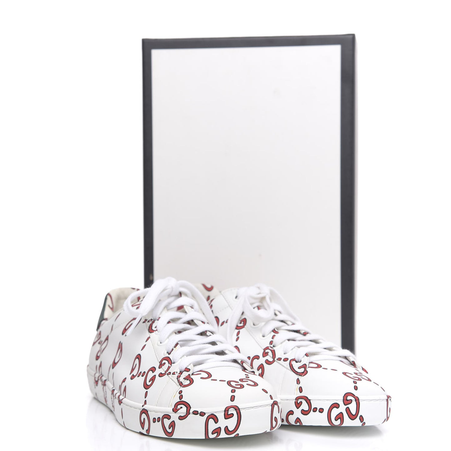 Calfskin GucciGhost Print Womens Ace Sneakers 39 White Hibiscus Red