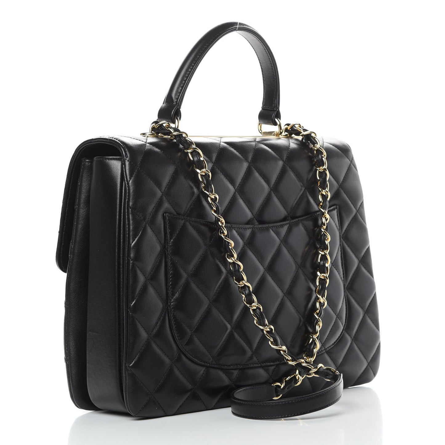 Lambskin Quilted Large Trendy CC Dual Handle Flap Bag Black