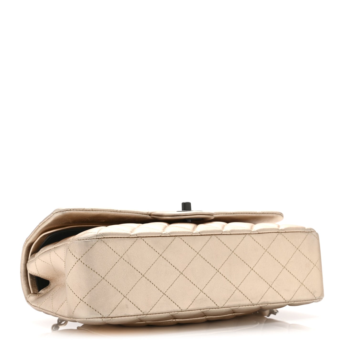 Metallic Lambskin Quilted Medium Double Flap Gold Black