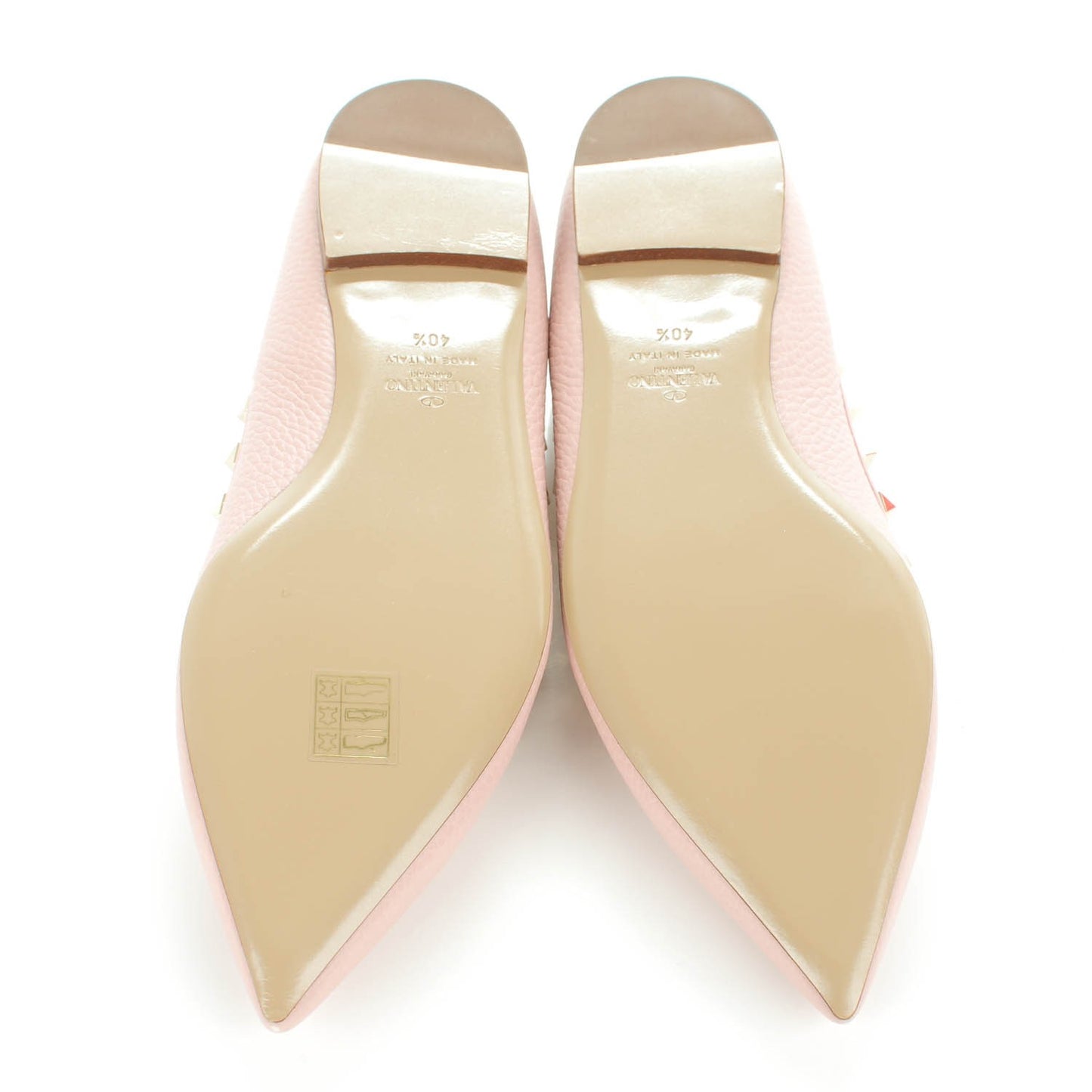 Pebbled Calfskin Rockstud Ballerina Flats 40.5 Water Rose