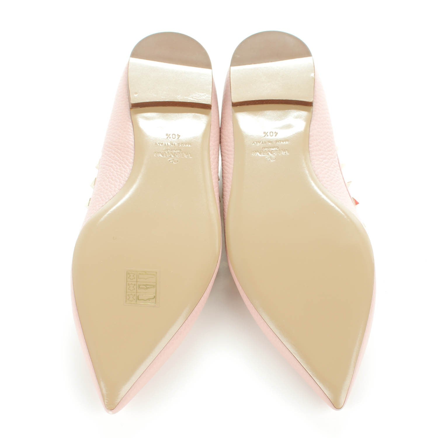 Valentino Garavani Pebbled Calfskin Rockstud Ballerina Flats 40.5 Water Rose 5 of 9