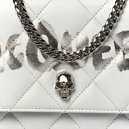 Alexander McQueen Calfskin Quilted Graffiti Skull Mini Chain Crossbody Bag White Silver 7 of 9