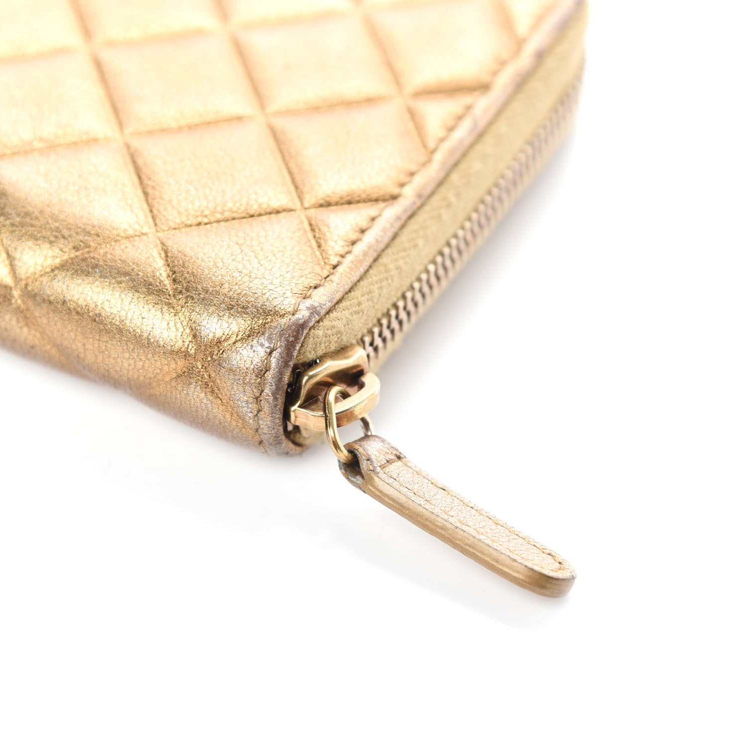 Chanel Metallic Lambskin Quilted Diamond CC Zip Around Wallet Gold 7 of 10