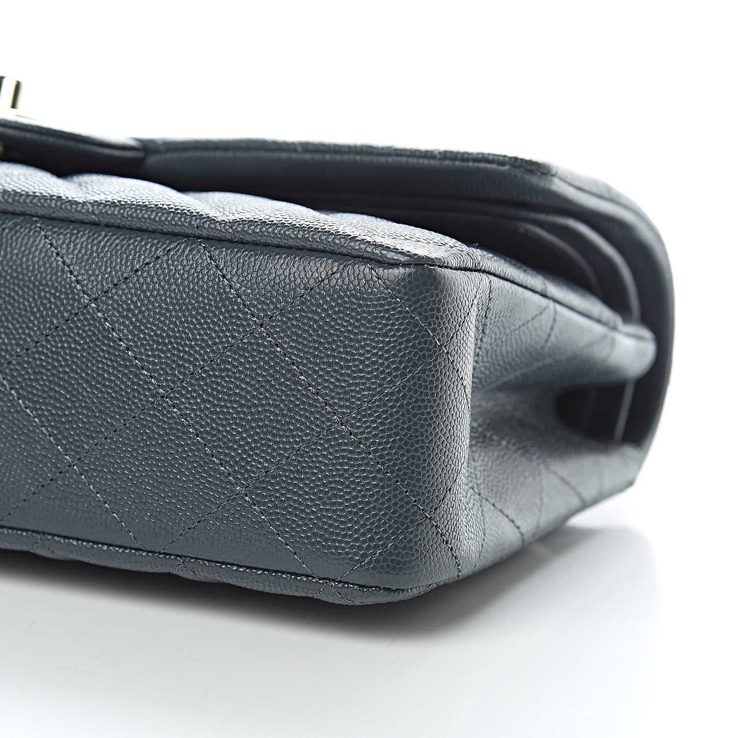 Caviar Quilted Medium Double Flap Dark Grey