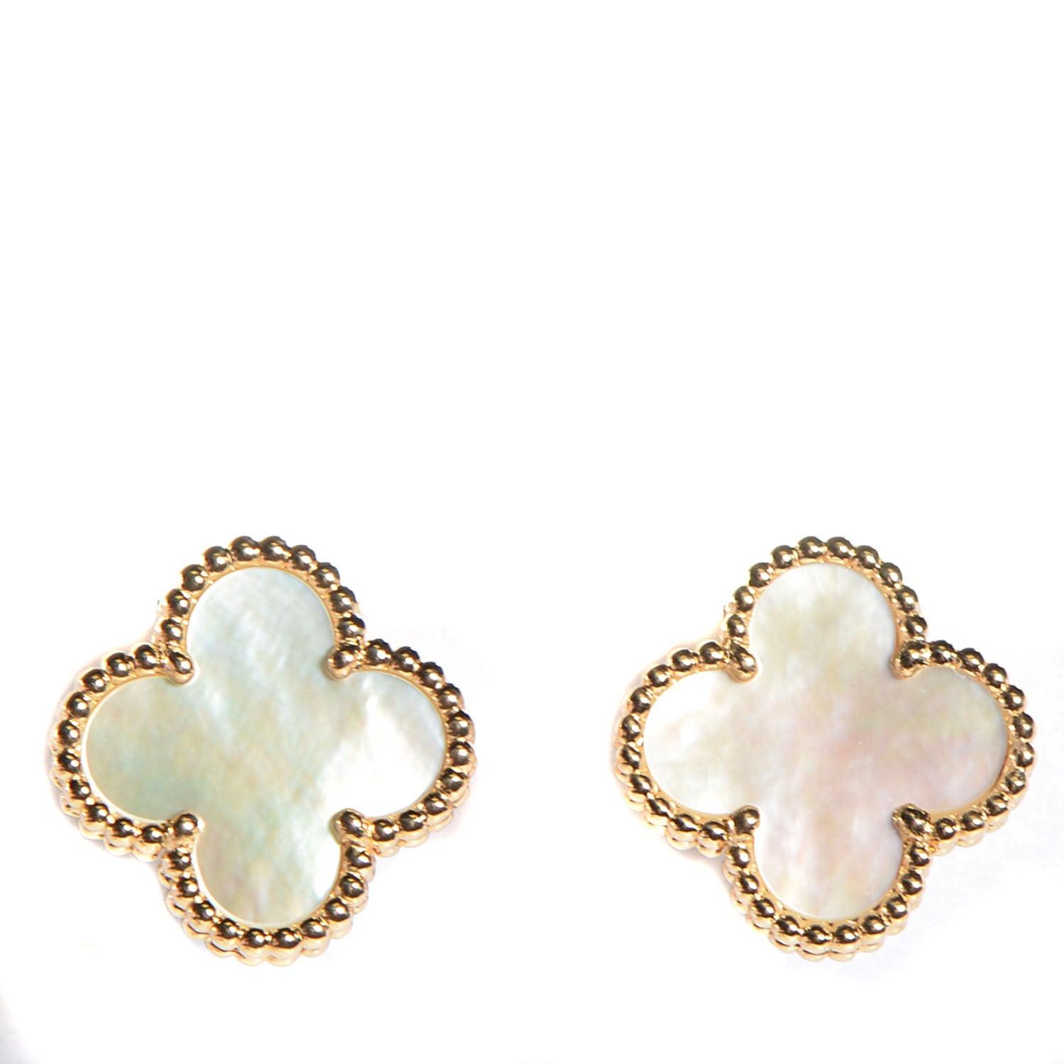 Van Cleef & Arpels 18K Yellow Gold Mother of Pearl Vintage Alhambra Earrings 1 of 7