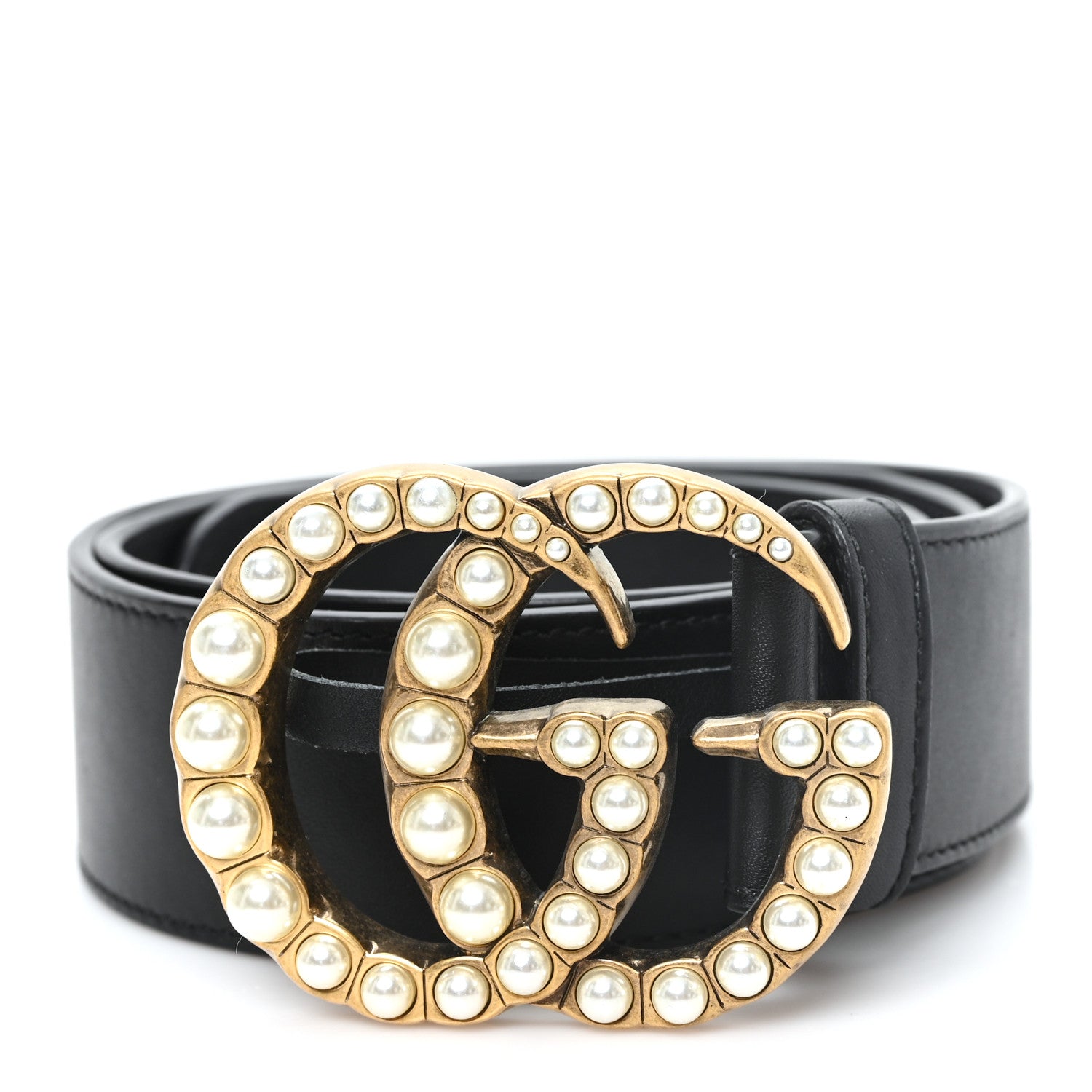 Gucci Moon Calfskin Pearl Double G 40mm Belt 80 32 Black Cream 1 of 4