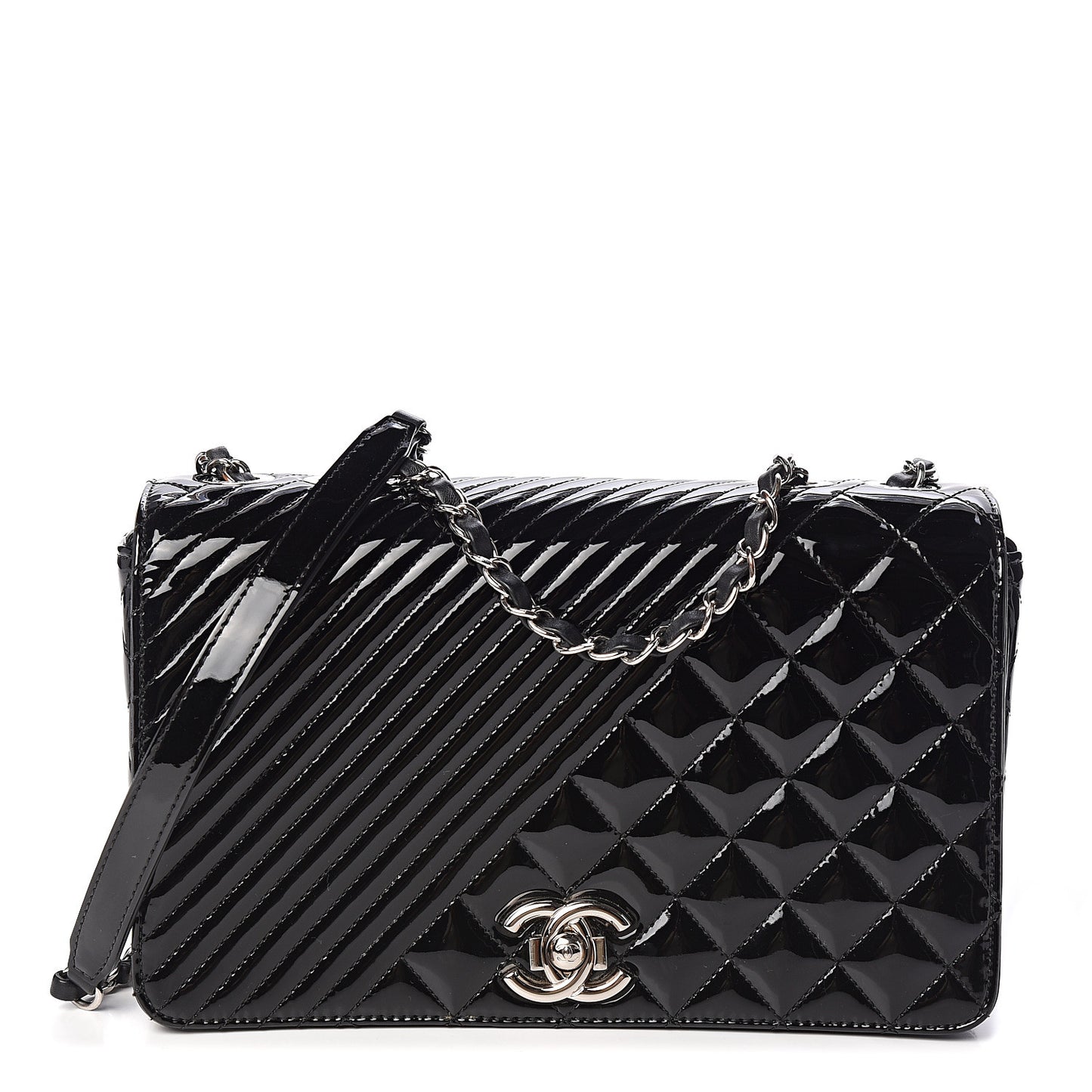 Iridescent Patent Quilted Medium Coco Boy Flap Black