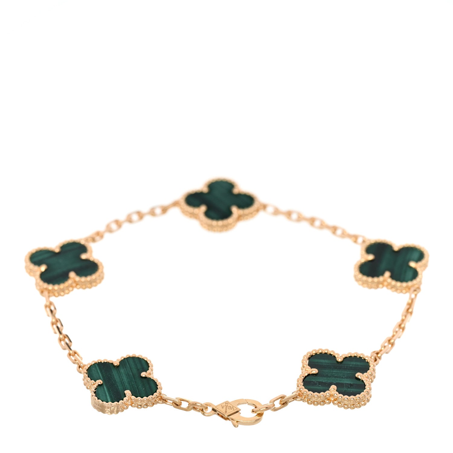 Van Cleef & Arpels 18K Yellow Gold Malachite 5 Motifs Vintage Alhambra Bracelet 2 of 4