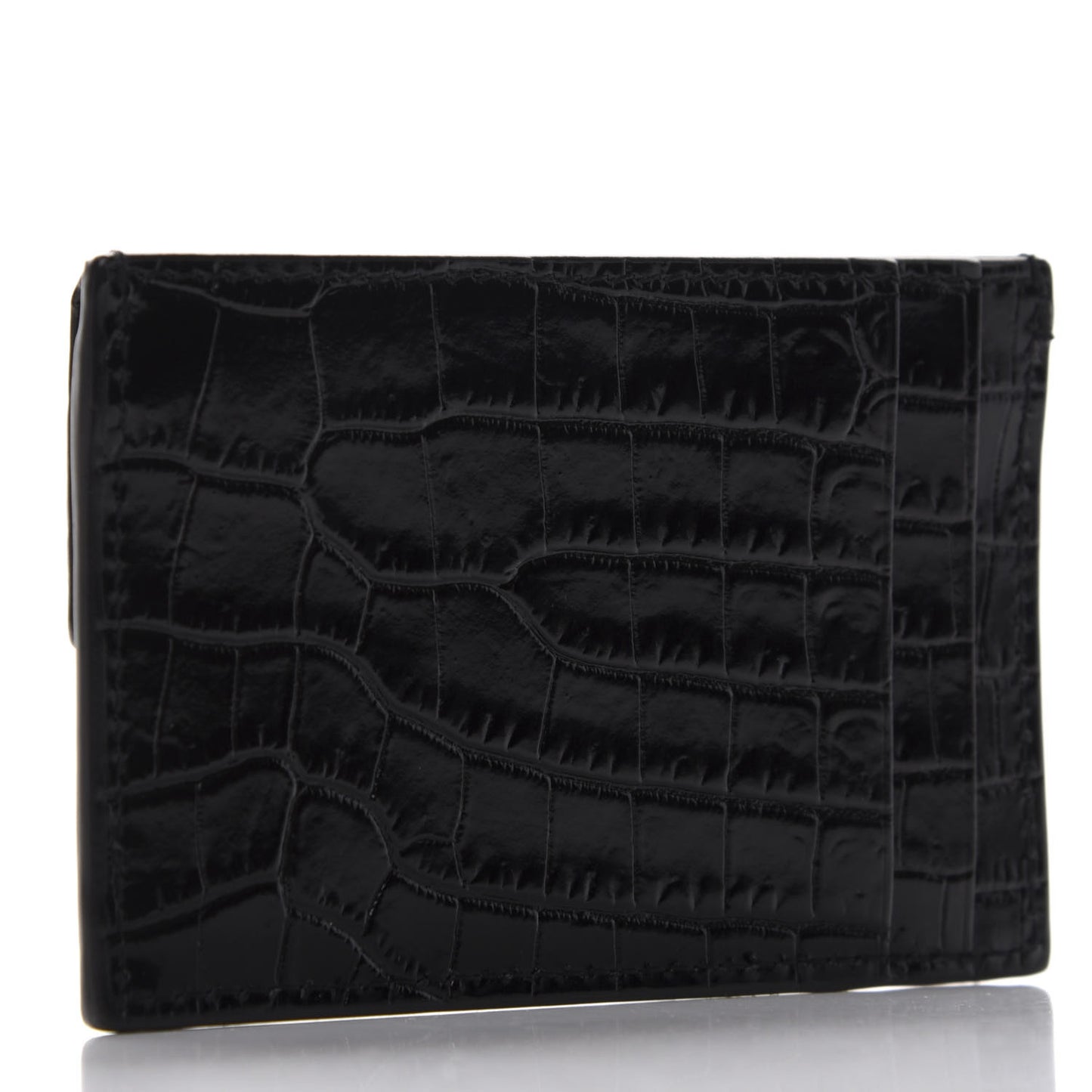 Calfskin Crocodile Embossed Uptown Monogram Card Case Black