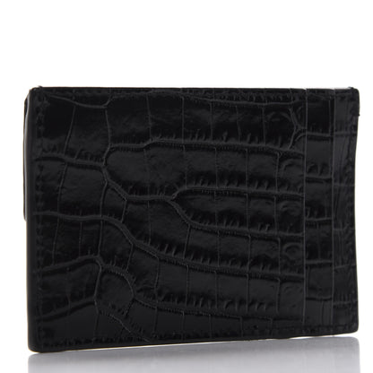 Saint Laurent Calfskin Crocodile Embossed Uptown Monogram Card Case Black 3 of 7