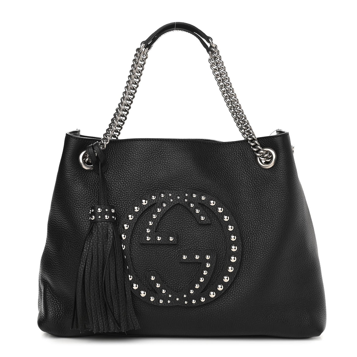 Pebbled Calfskin Studded Medium Soho Chain Shoulder Bag Black