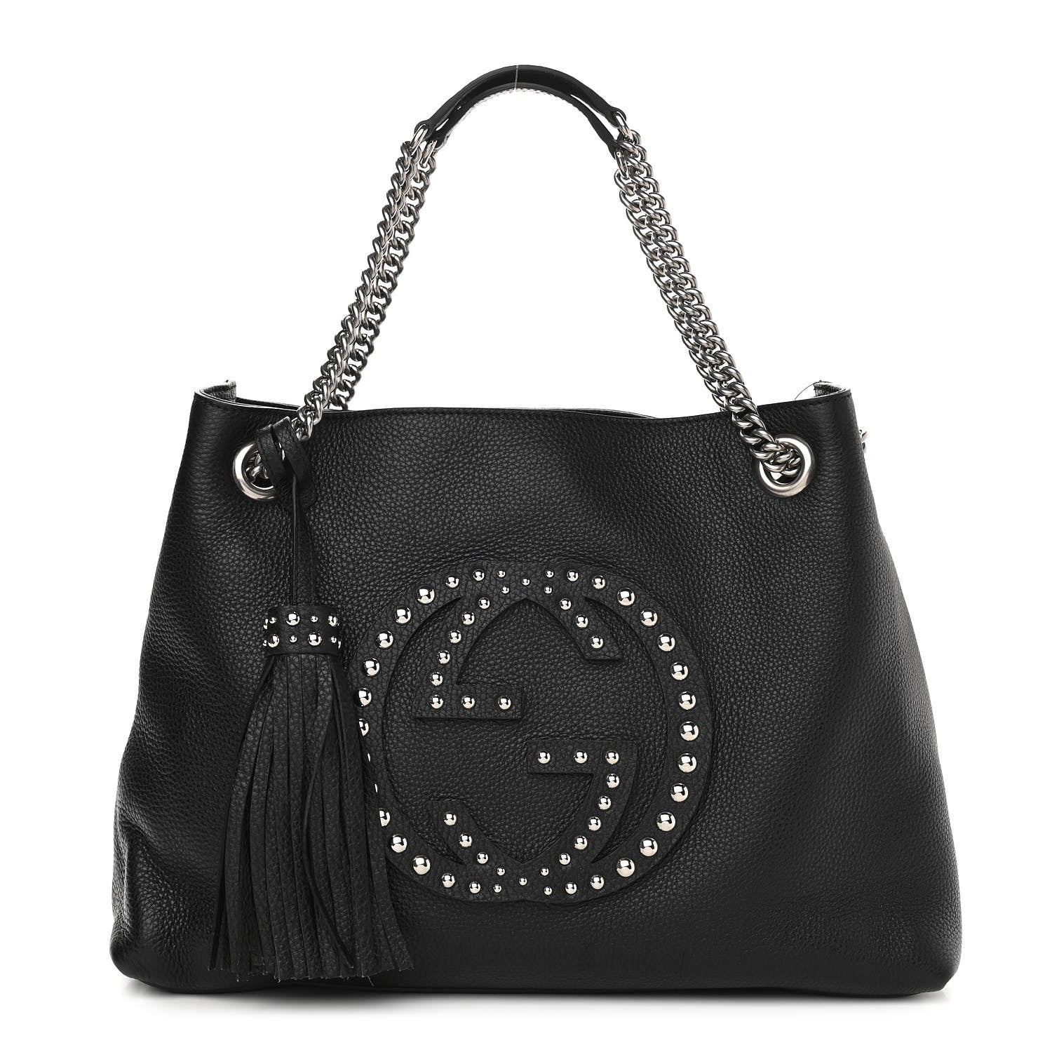Gucci Pebbled Calfskin Studded Medium Soho Chain Shoulder Bag Black 1 of 11