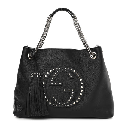 Gucci Pebbled Calfskin Studded Medium Soho Chain Shoulder Bag Black 1 of 11