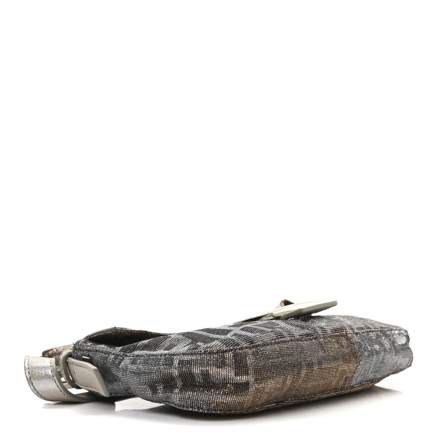 Fendi Metallic Lurex Zucca Vitello Baguette Oro Argento 7 of 19