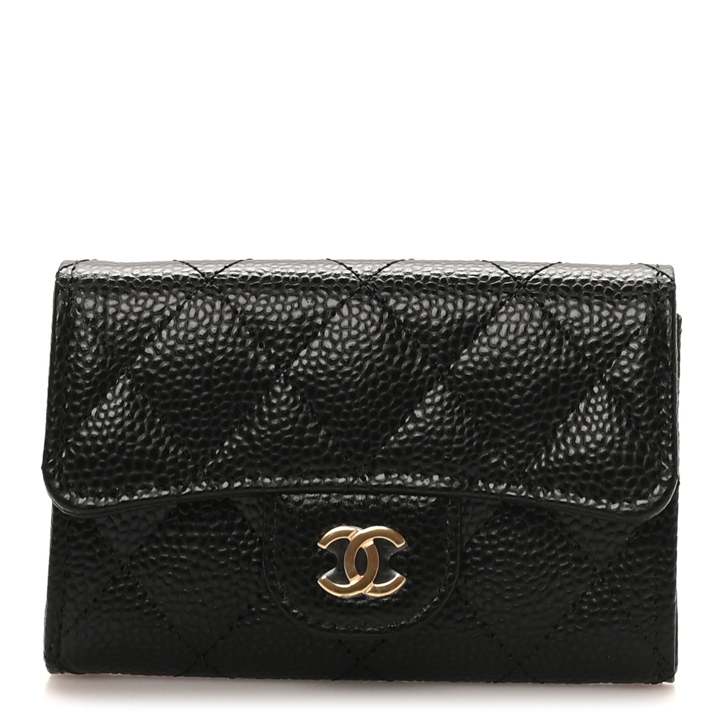 Caviar Quilted Flap Card Holder Wallet Black