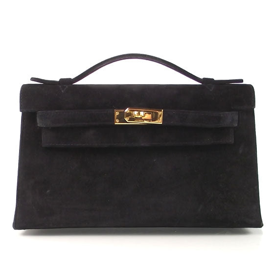 Hermes Suede Mini KELLY Clutch Black 1 of 8
