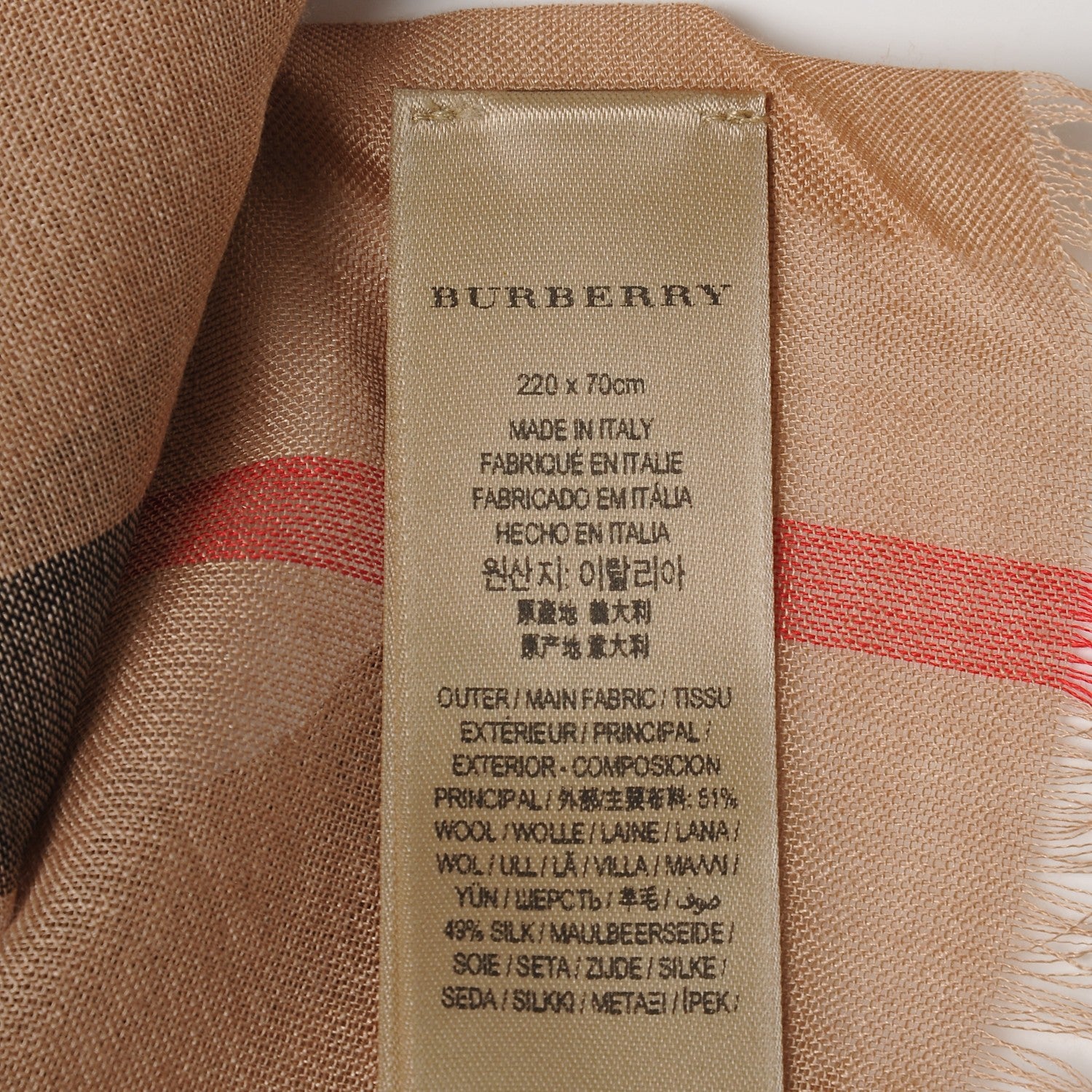 Burberry Wool Silk House Check Lightweight Scarf Camel 4 of 8