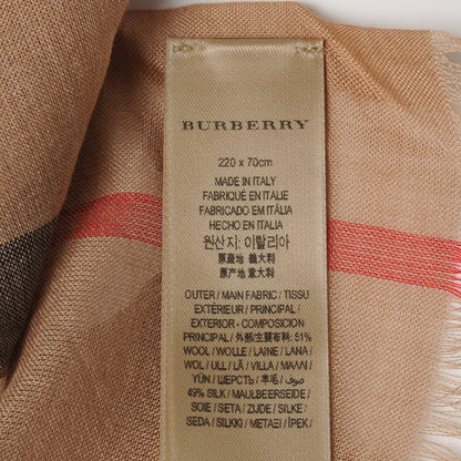 Burberry Wool Silk House Check Lightweight Scarf Camel 4 of 8