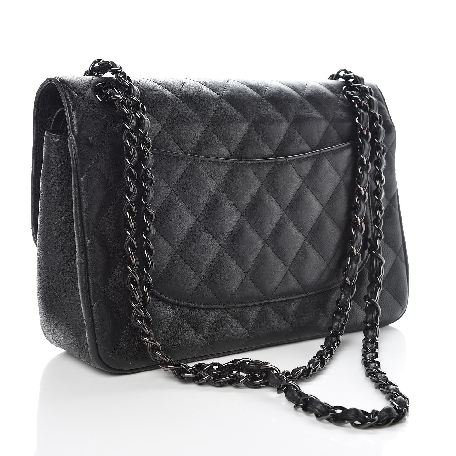 Chanel Crumpled Calfskin Quilted Jumbo Double Flap So Black 3 of 9
