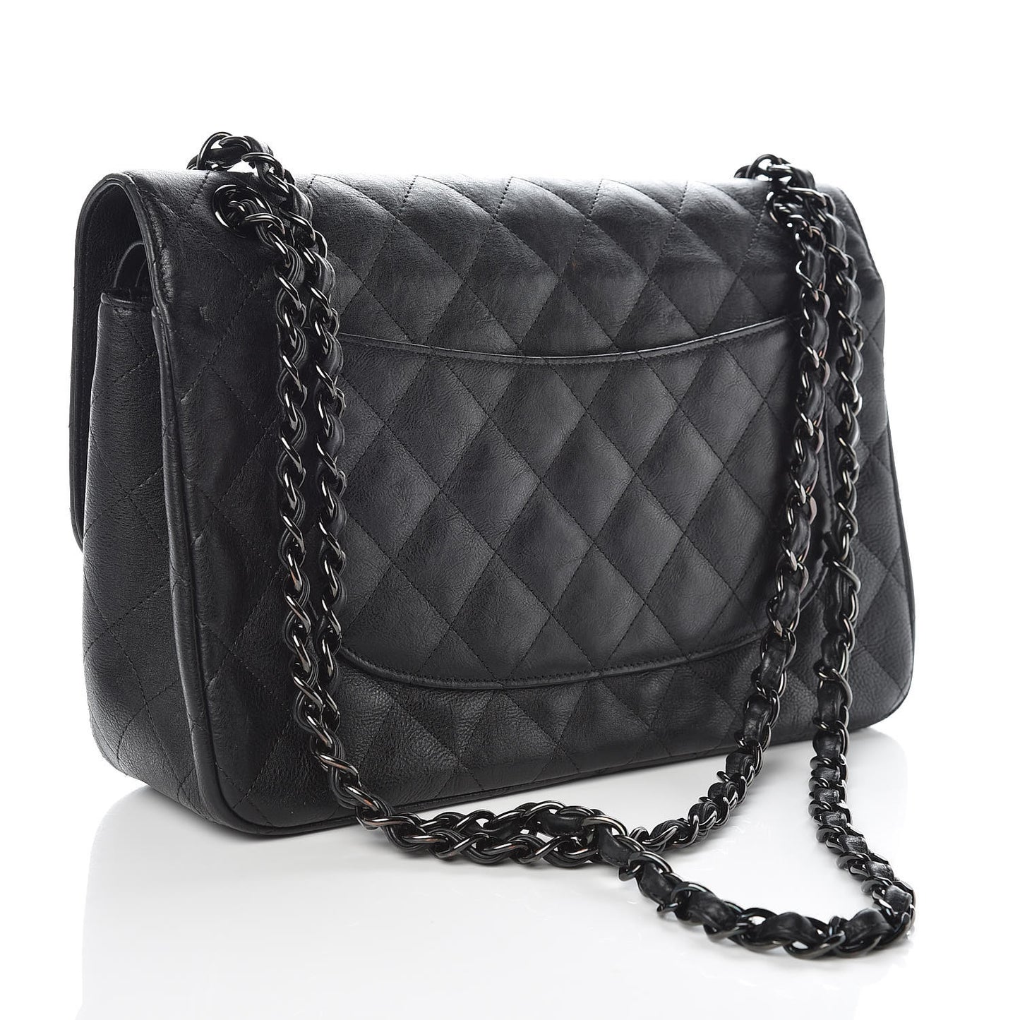 Crumpled Calfskin Quilted Jumbo Double Flap So Black