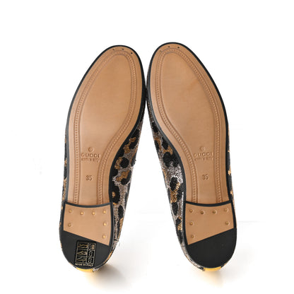Gucci Jacquard Leopard Print Horsebit Womens Jordaan Loafers 35 Gold 5 of 9