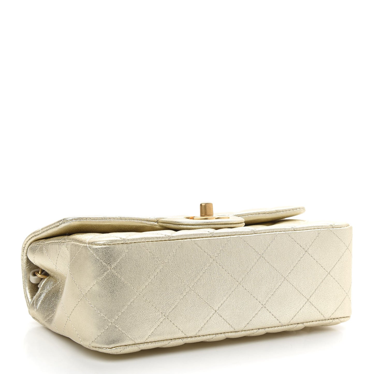 Metallic Lambskin Quilted Mini Rectangular Flap Gold