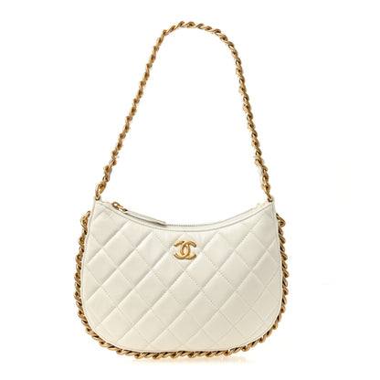 Chanel Shiny Crumpled Lambskin Quilted Trendy Chain Around Hobo White 1 of 12