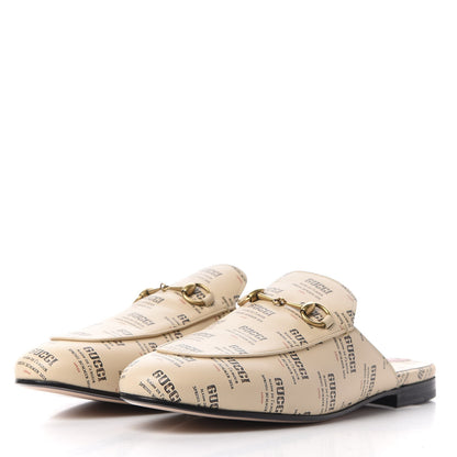 Gucci Calfskin Stamp Print Womens Princetown Slippers 40 Soy Black 3 of 11