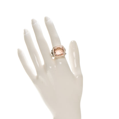 David Yurman Sterling Silver 18K Rose Gold Diamond Morganite 14mm Albion Ring 54 7 2 of 6