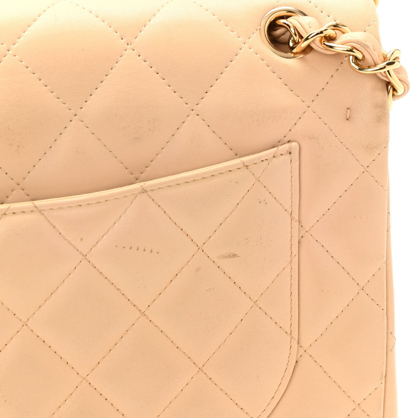 Lambskin Quilted Jumbo Double Flap Beige