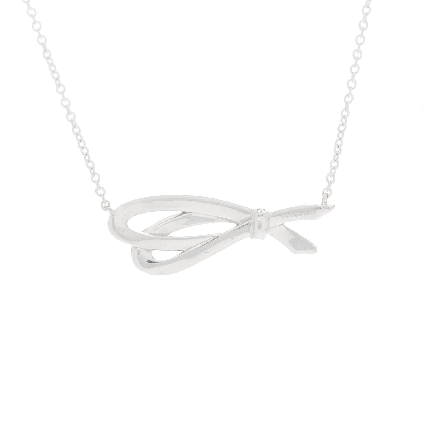 Tiffany 18K White Gold Diamond Bow Pave Pendant Necklace 6 of 6