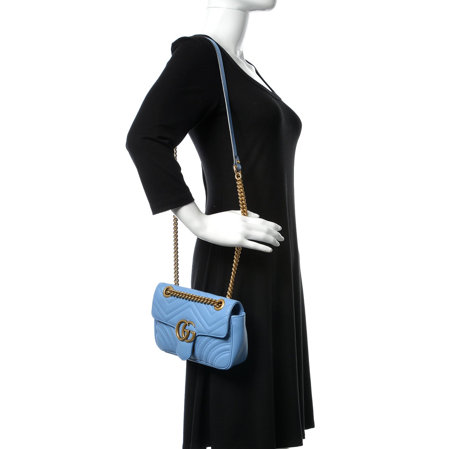 Calfskin Matelasse Mini GG Marmont Shoulder Bag Clear Sky Blue
