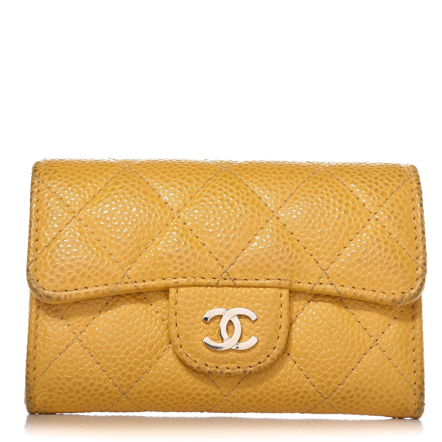 Caviar Quilted Flap Card Holder Yellow