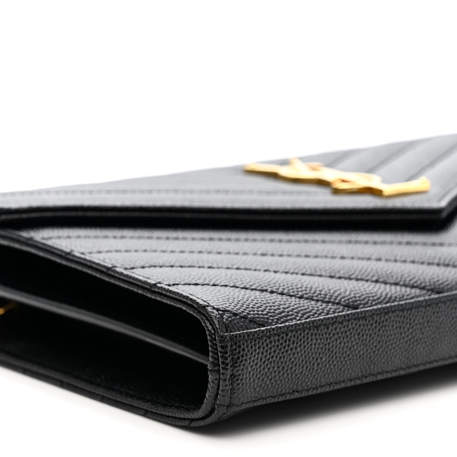 Saint Laurent Grain De Poudre Matelasse Chevron Monogram Chain Wallet Black 7 of 9