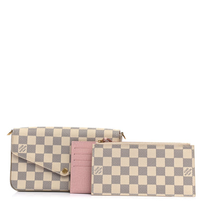 Louis Vuitton Damier Azur Pochette Felicie Chain Wallet Rose Ballerine 1 of 9