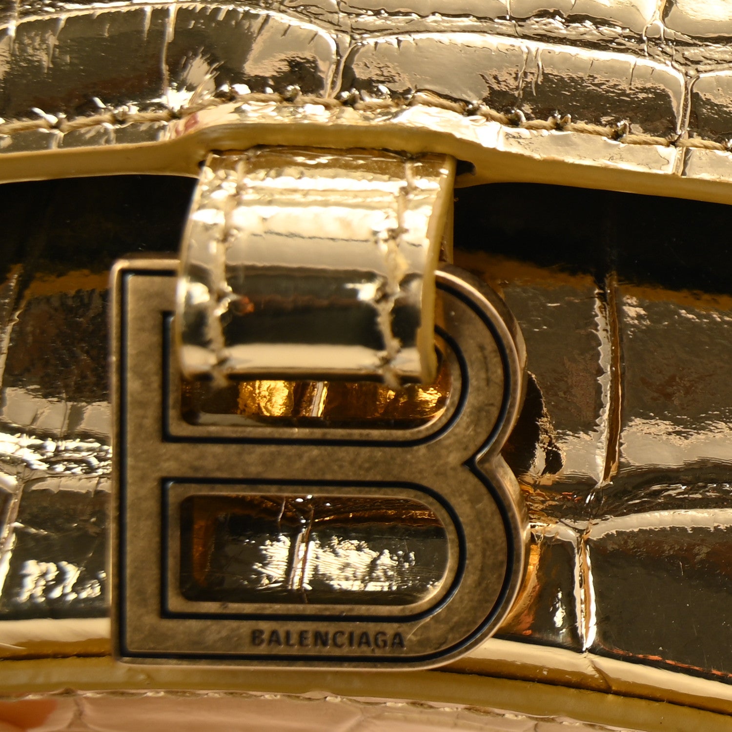 Balenciaga Metallic Calfskin Crocodile Embossed Hourglass Top Handle Bag Mini Gold 11 of 14