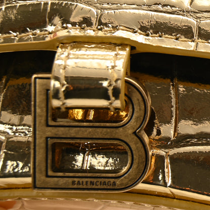 Balenciaga Metallic Calfskin Crocodile Embossed Hourglass Top Handle Bag Mini Gold 11 of 14