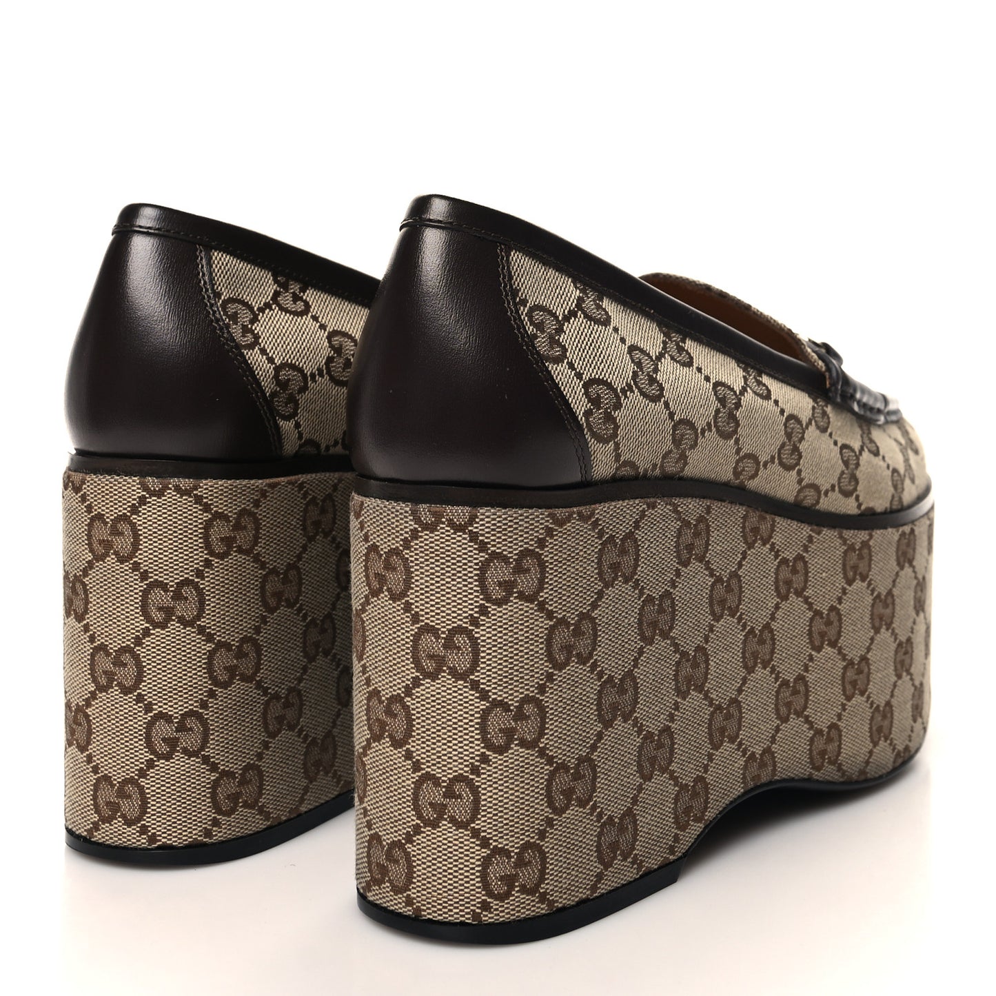 Canvas GG Monogram Horsebit Calfskin Womens Horsebit Platform Loafers 40 Beige Ebony