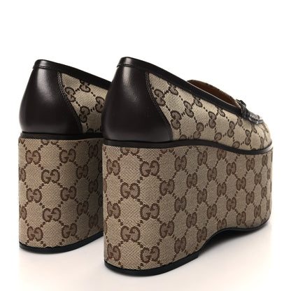 Gucci Canvas GG Monogram Horsebit Calfskin Womens Horsebit Platform Loafers 40 Beige Ebony 4 of 9