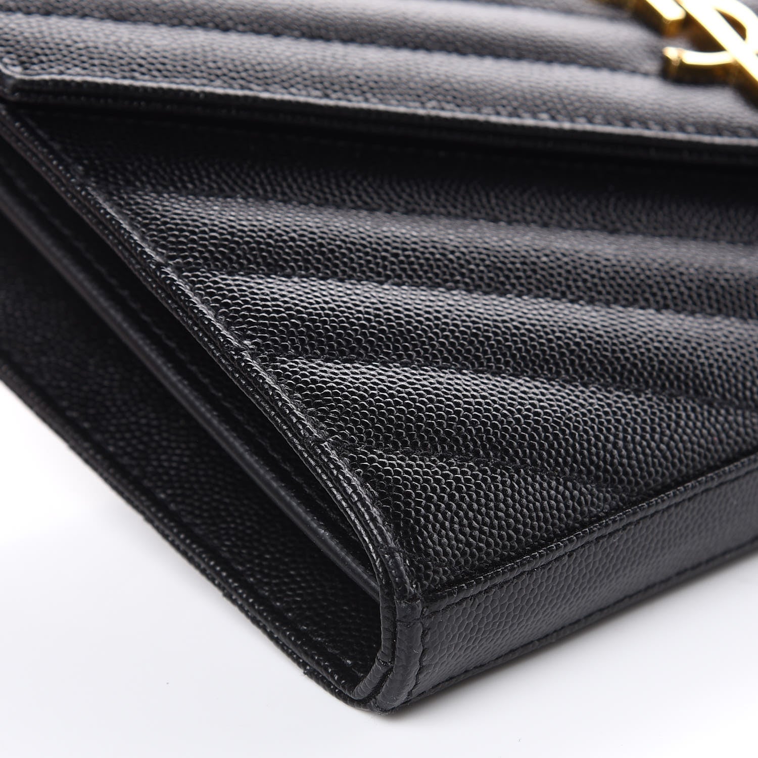 Saint Laurent Grain De Poudre Matelasse Chevron Monogram Chain Wallet Black 7 of 9
