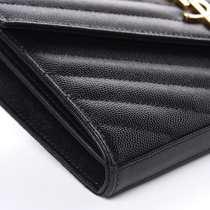 Saint Laurent Grain De Poudre Matelasse Chevron Monogram Chain Wallet Black 7 of 9
