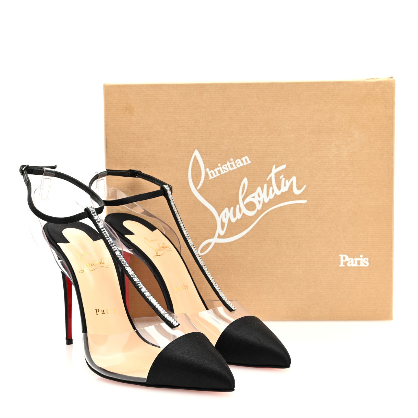 Satin PVC Crystal Nosy 100 Pumps 40 Black