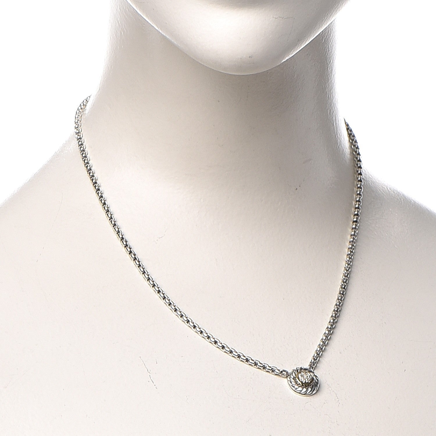 David Yurman Sterling Silver 18K Yellow Gold Diamond 12mm Pave Cookie Necklace 2 of 5