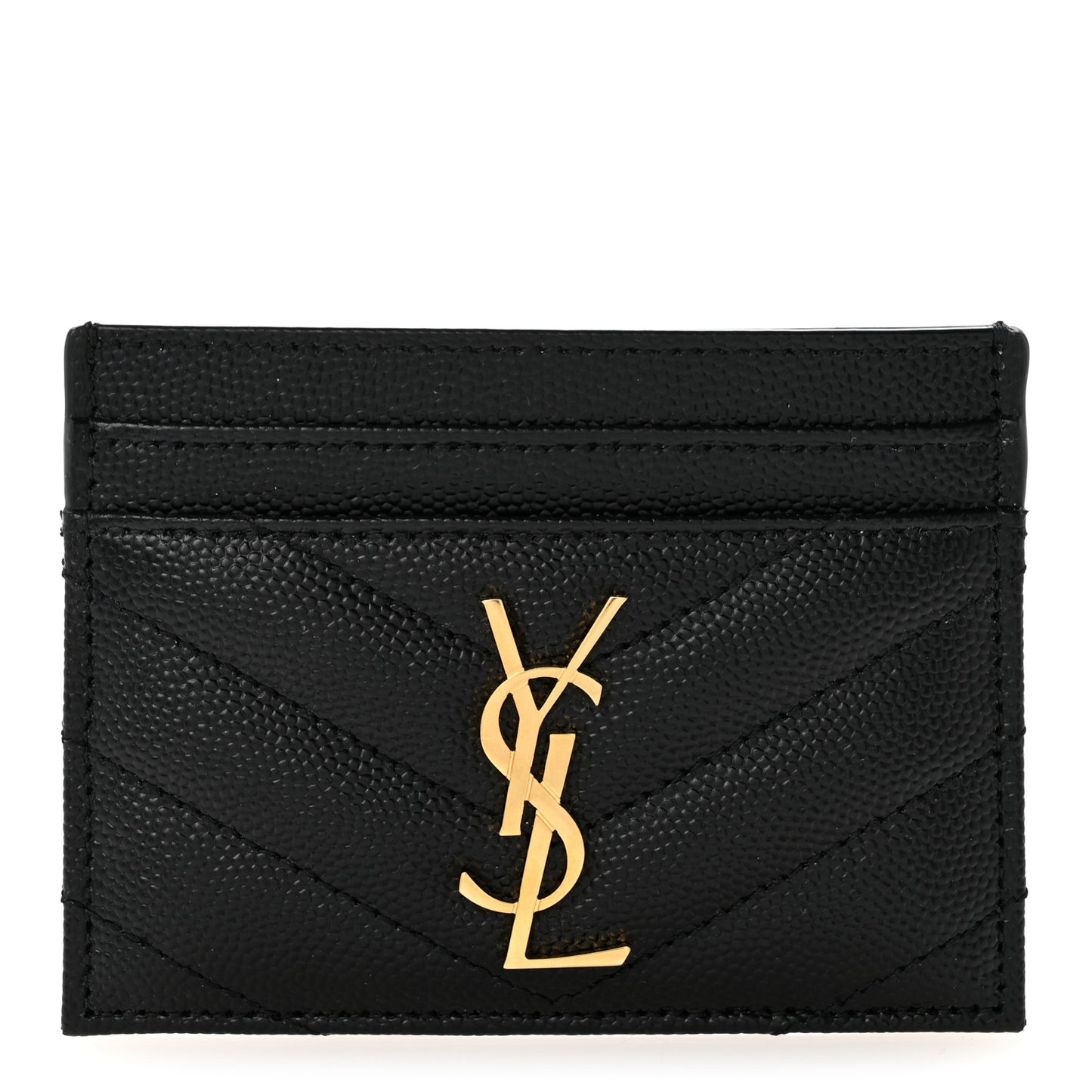 Grain De Poudre Matelasse Chevron Monogram Credit Card Case Black