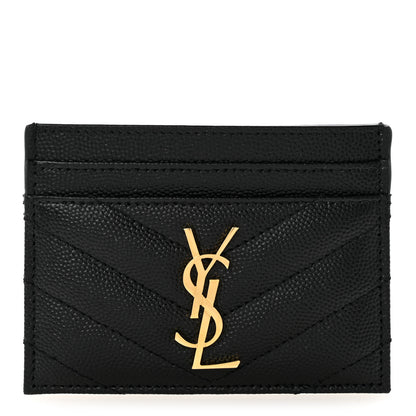Saint Laurent Grain De Poudre Matelasse Chevron Monogram Credit Card Case Black 1 of 10