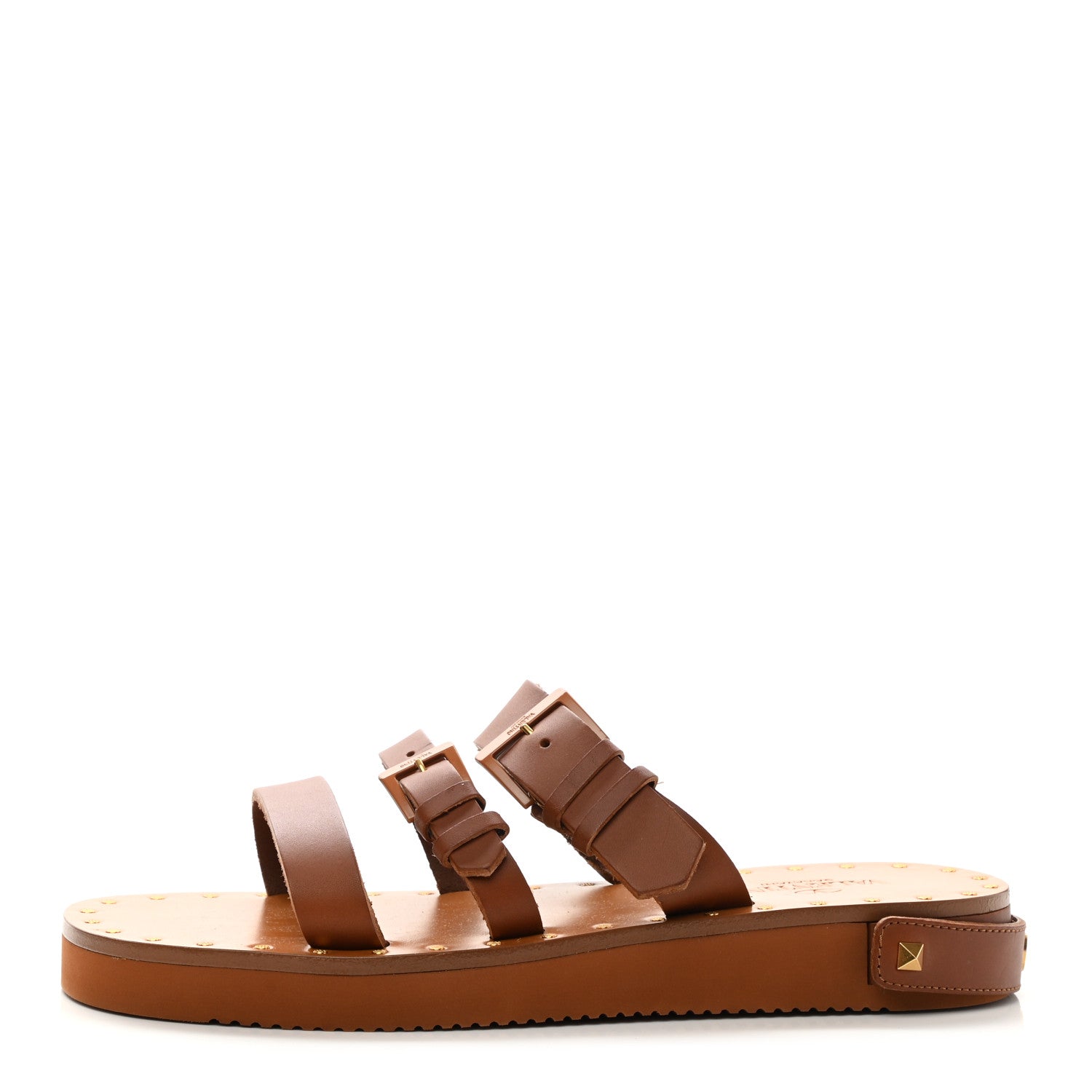 Valentino Garavani Calfskin Buckled Slide Sandals 39 Tan 1 of 9
