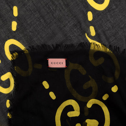 Gucci Modal Silk GG Writers Shawl Black Yellow 2 of 5
